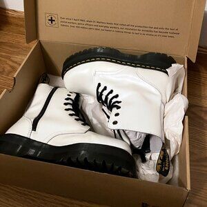 Dr. Martens Jadon Platform Boots, White Polished Smooth Leather | US Size 9